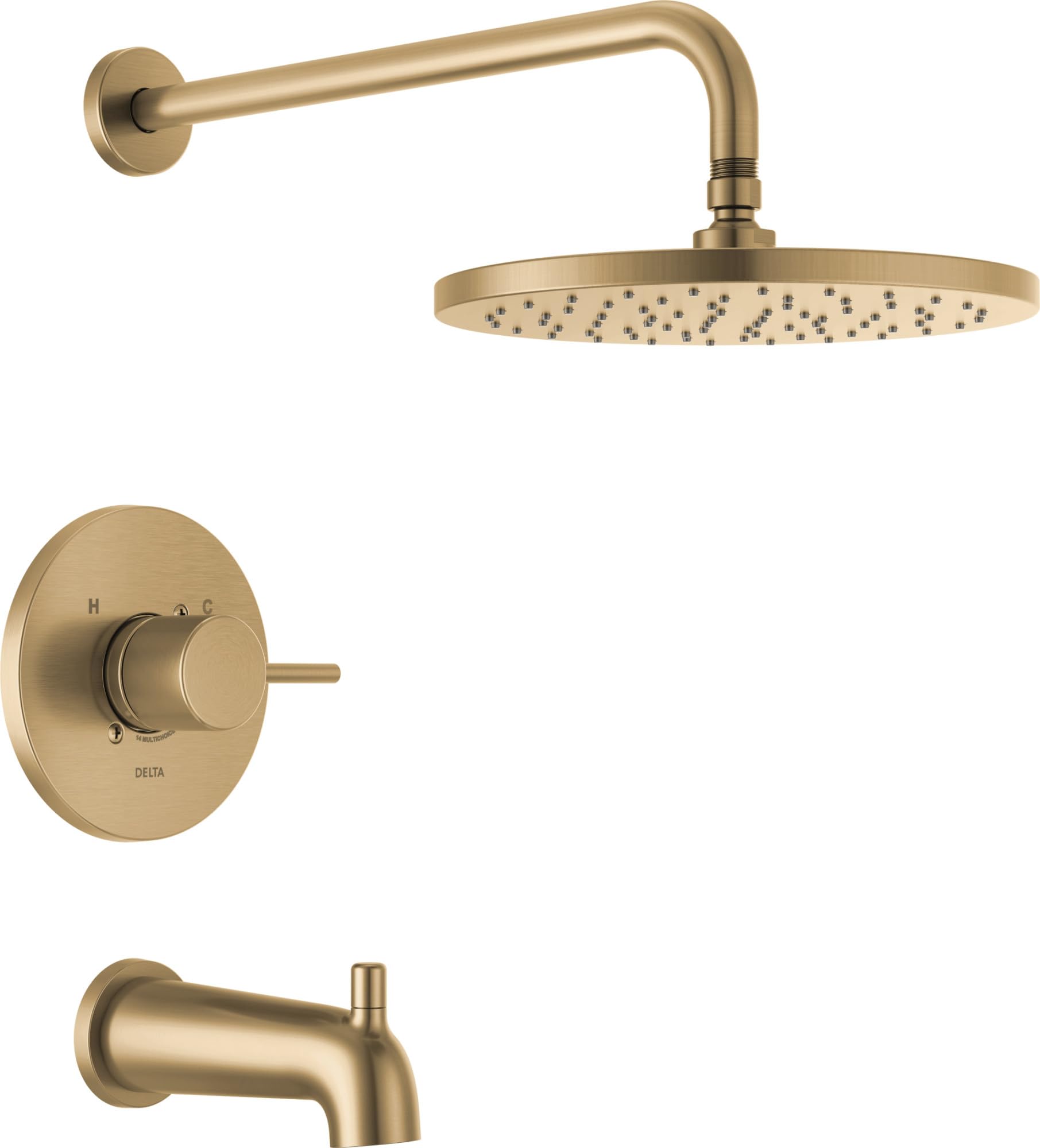 Photo 1 of Delta Faucet Modern Raincan Round Single-Function Tub and Shower Trim Kit Gold, Tub Faucet Set, Rainfall Shower Head Gold, Delta Shower Kit, Champagne Bronze T14469-CZ-PP (Valve Not Included)