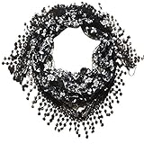 Datework Lace Tassel Sheer Burntout Floral Print Triangle Mantilla Scarf (Black)