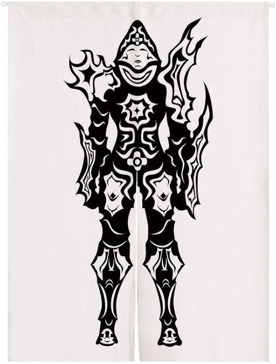 Amazon ビデオゲーム のれん おしゃれ 遮光 幅85cm 丈150cm 黒と白のフィクションバトルで戦士のイラスト幻想的な生き物の装飾 和風暖簾べ麻風キチンリビングロングカーテン マルチ のれん オンライン通販
