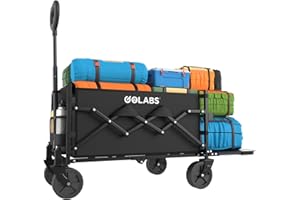 Golabs Collapsible Wagon Cart Max 350lb Load & Expandable Storage 100L, Double Bearing Design for Flexible Steering, Foldable Heavy Duty Garden Cart with 2 Cup Holders for Groceries, Garden & Camping