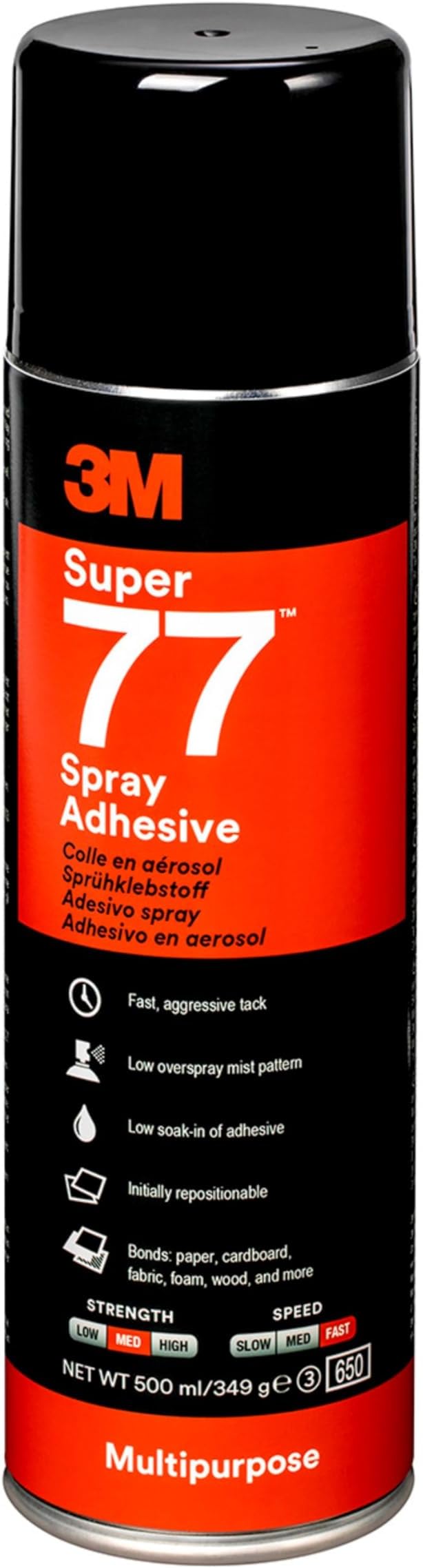 3M Super 77 Multi-Purpose Spray Adhesive 500ml Clear Permanent Glue Paper Fabric