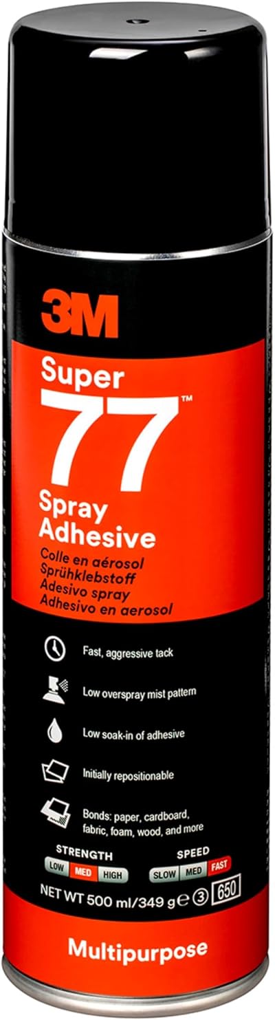 3M Super 77 Multi-Purpose Spray Adhesive 500ml Clear Permanent Glue Paper Fabric
