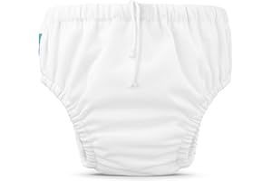 Charlie Banana Reusable Swim Diaper, Washable, Adjustable Drawstring for Baby Girls Boys, Soft and Snug Waterproof Fit to Prevent Leaks - White, Size M (16-28 lbs.)