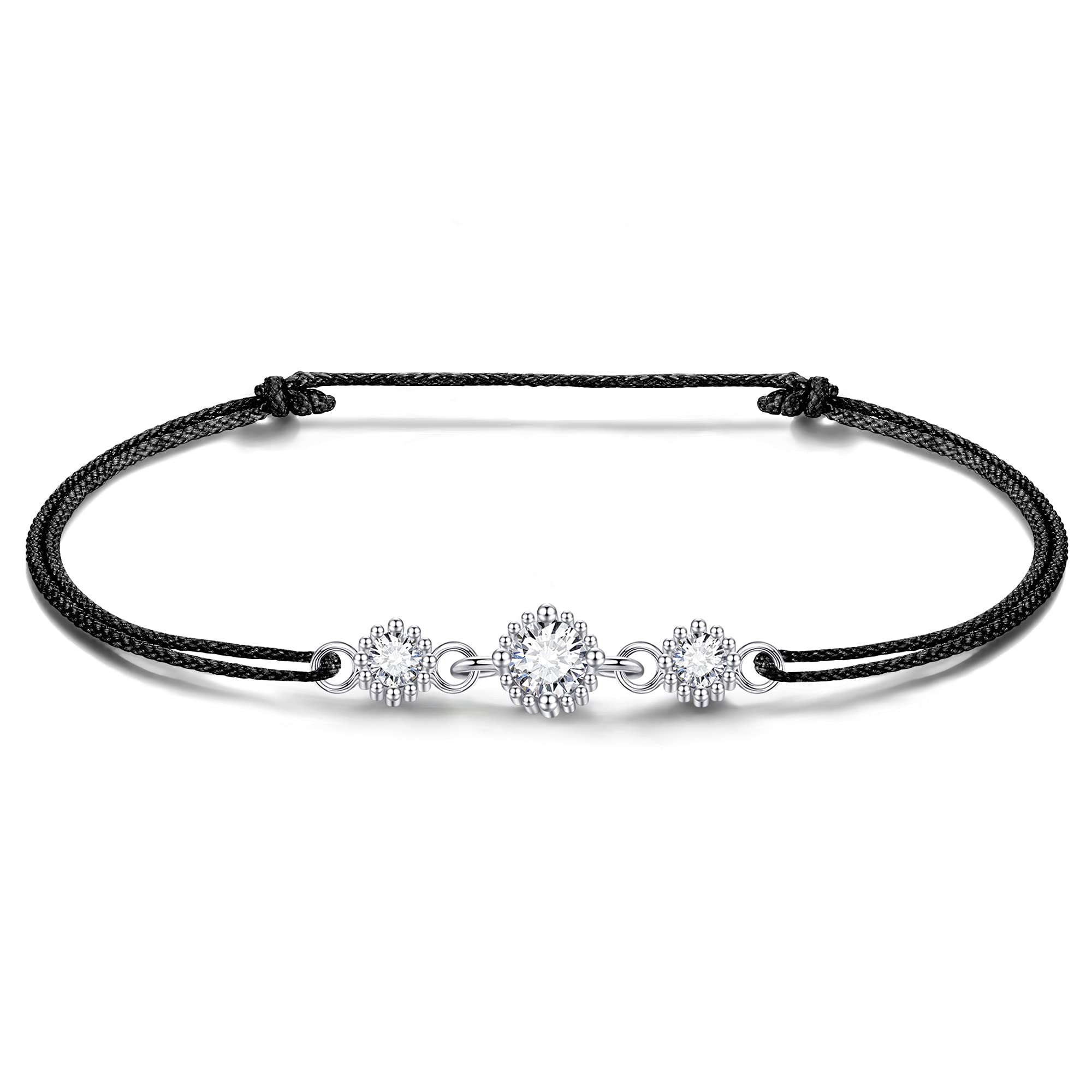 VANSZA Bracelet for Women 925 Sterling Silver with Sparkling 3 Cubic Zirconia Diamond, Adjustable Rope, Bracelets For Ladies Mum Wife | Birthday Gifts for Her