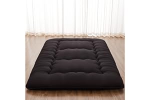 XICIKIN Japanese Floor Mattress Futon Mattress, Floor Futon Sofa Bed with Washable Cover Easy to Store and Portable for Camping, Black, Twin Full Queen