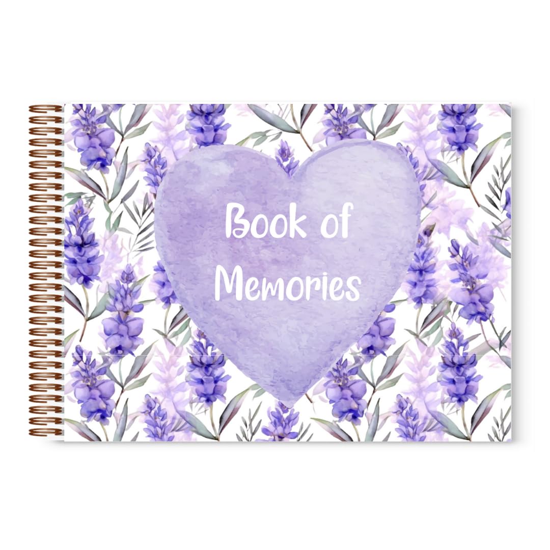 Lavender Floral Book of Memories | Memory Book | Guestbook for Funerals, Weddings, Birthdays, Baby Shower | Celebrations | A4 Spiral Bound | 80 Pages | Book of Condolence | Scrapbook | Photo Album