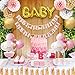 Girl Baby Shower Party Decorations Pink, White and Gold Theme Decor Set with Banners, Balloons, Poms, Lanterns, Tassels and Sash (42 Pieces)