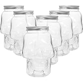 Cabilock 6Pcs Transparent Skull Beverage Bottles Halloween Themed Refillable Juice Containers with Lids Multi Function Drinking Bottles for Parties and Events