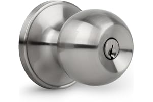 Gaurqiah Keyed Entry Door Knob, Ball Design Doorknob for Interior Exterior, Reversible Round Door Lock for Front Entrance Doors, Stain Nickel