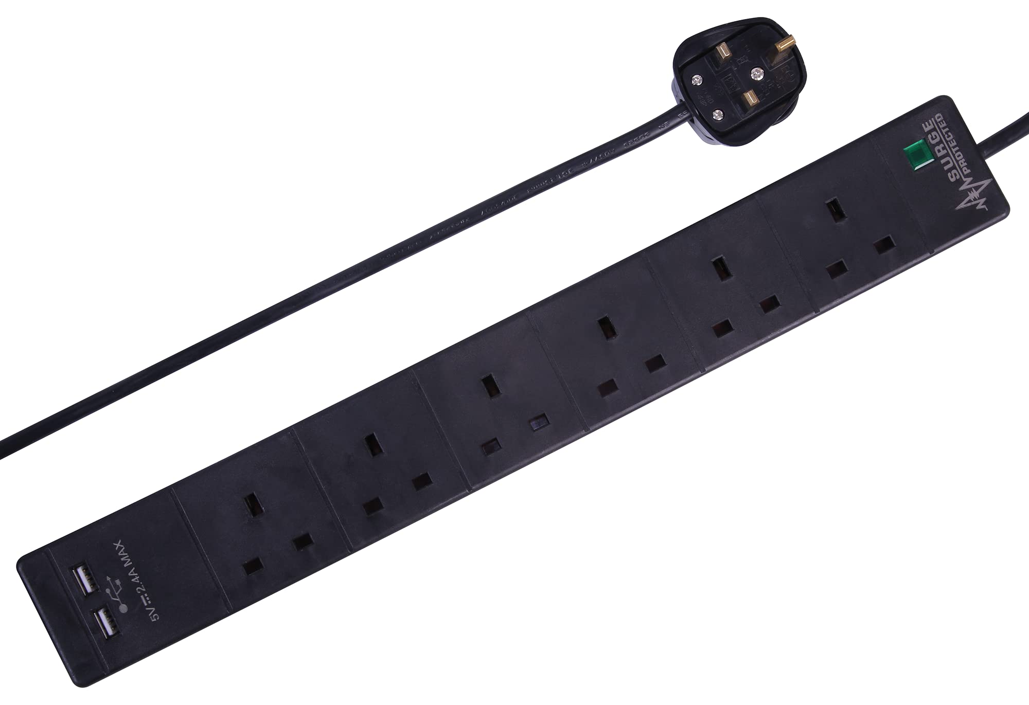 Pro Elec 5 m 6 Way 2 USB Surge Protected Extension Lead