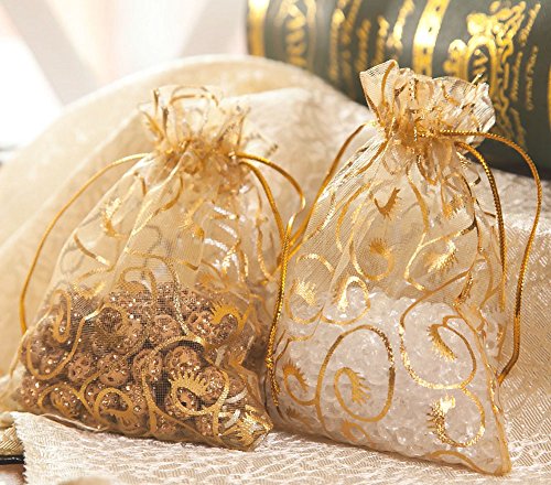 100 Pcs Champagne Eyelash Organza Drawstring Pouches Jewelry Party...