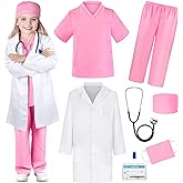 YADIYA Doctor Costume for Kids Scrubs Real Stethoscope Lab Coat Halloween Costumes Career Day Costume For Kids Girls 3-12