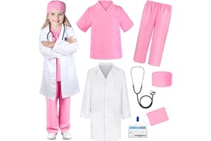 YADIYA Doctor Costume for Kids Scrubs Real Stethoscope Lab Coat Halloween Costumes Career Day Costume For Kids Girls 3-12