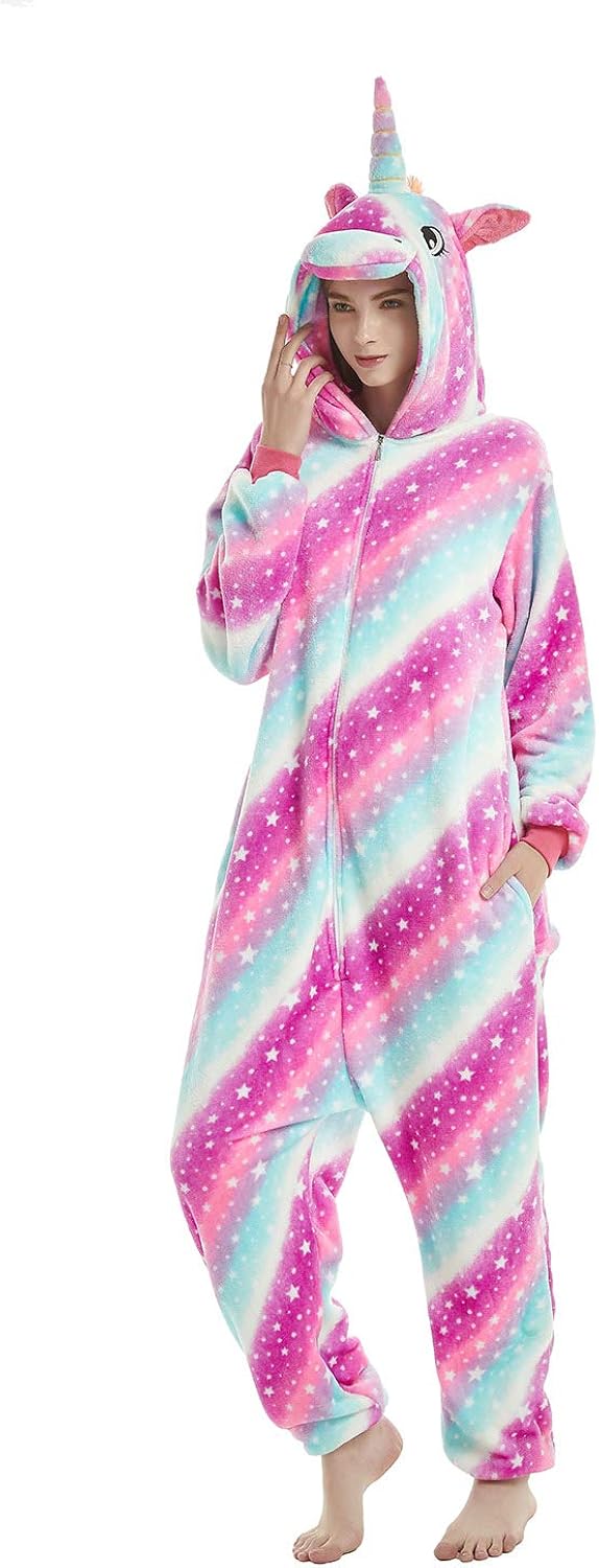 LONGTEN Fleece Onesies Pajamas for Women Men Adult Cartoon Animal Unicorn Christmas Halloween Cosplay Onepiece Costume