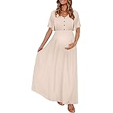 Peauty Fall Maternity Dresses for Women Maternity Photoshoot Dress with Decorative Button Baby Shower Dress