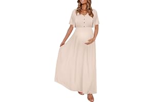 Peauty Fall Maternity Dresses for Women Maternity Photoshoot Dress with Decorative Button Baby Shower Dress