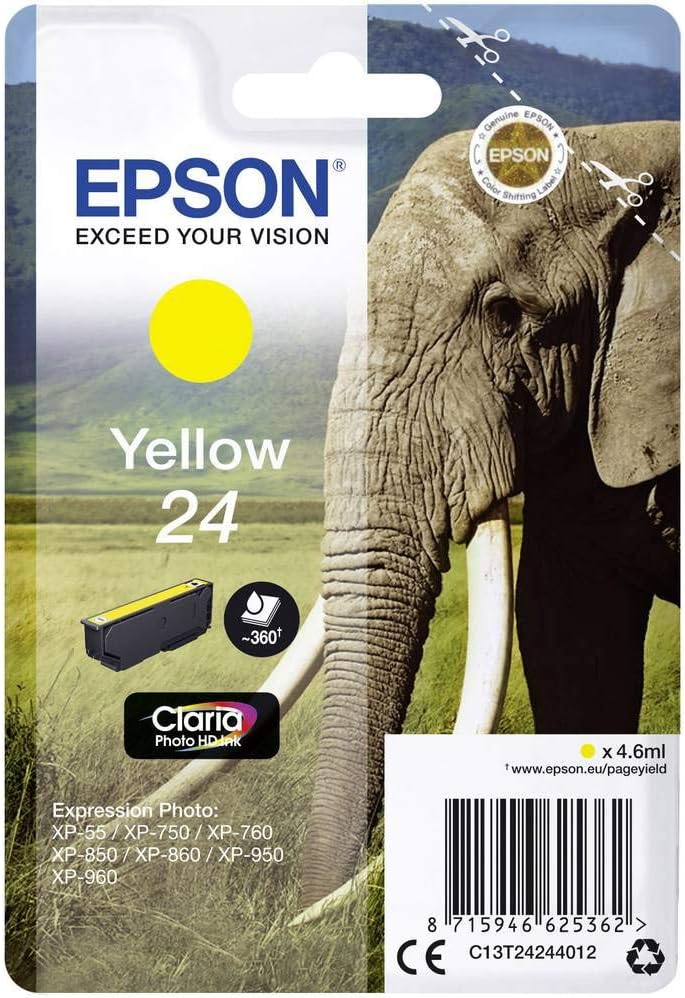 Epson 24 Yellow Elephant T2424 Claria Photo HD Ink Cartridge for XP-750