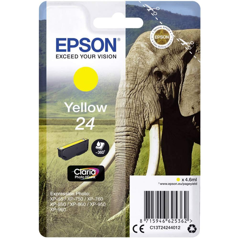 Epson 24 Yellow Elephant Genuine, Claria Photo HD Ink Cartridge