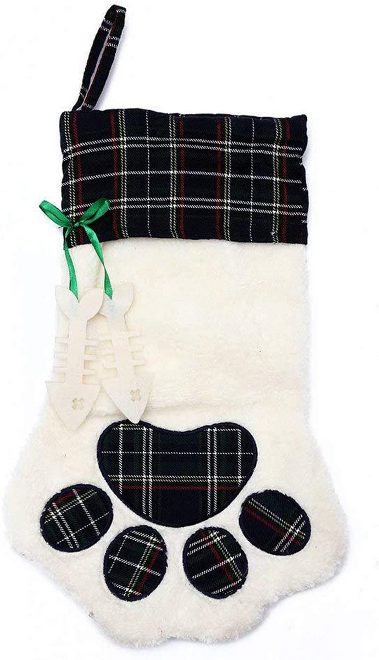 SUNNEE Christmas Pet Stocking Hanging Christmas Stocking with Large Paw for Christmas Decorations (Green)