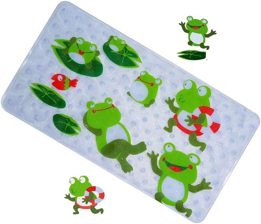 MYQIANG Bath Mat Kids Non Slip Baby Bathtub mat Anti Skid and Mould Resistant Safety Toddler Bathroom Shower Mats with Suction Cups,Environmental PVC,Square,70 x 40 cm (Frog) FHD-02