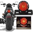 KATUR 1PCS Motofans Black Round Metal Motorcycle Tail Brake Light Compatible with Harley Bobber Chopper Custom April IA Mana