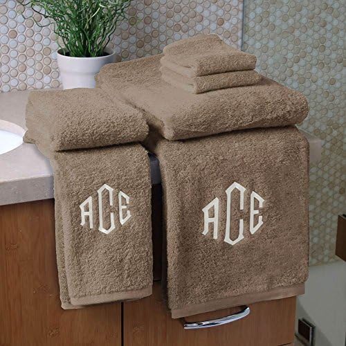 Personalized Monogrammed Decorative Bath Linens for Home, Office, and Gifts, with Decorative Frame.. Hotel Collection 100% USA Made Organic Cotton 6-Piece Set - Earth - 2-Bath, 2-Hand &amp; 2-Wash Towels