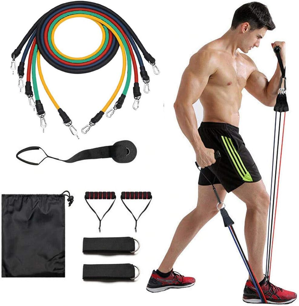 Tomppy Resistance Band Set, 11pcs Pull Rope Fitness Exercise Bands Latex Tubes Pedal Multifunctional Stretching Band Yoga Equipment