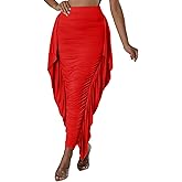 Aisbei Women's Side Ruffles High Waisted Ruhed Bodycon Pencil Long Maxi Skirts