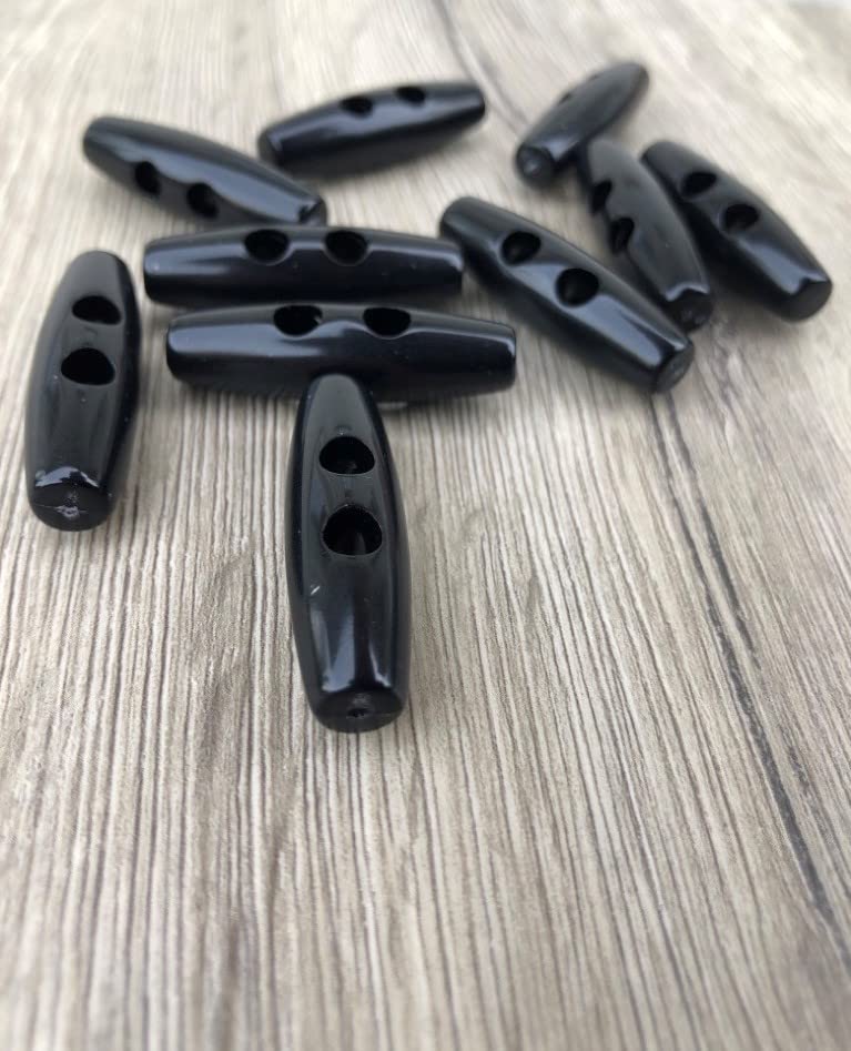 Toggle Buttons Plastic Black 2 Holes 35 mm x 10 mm (Pack of 10)