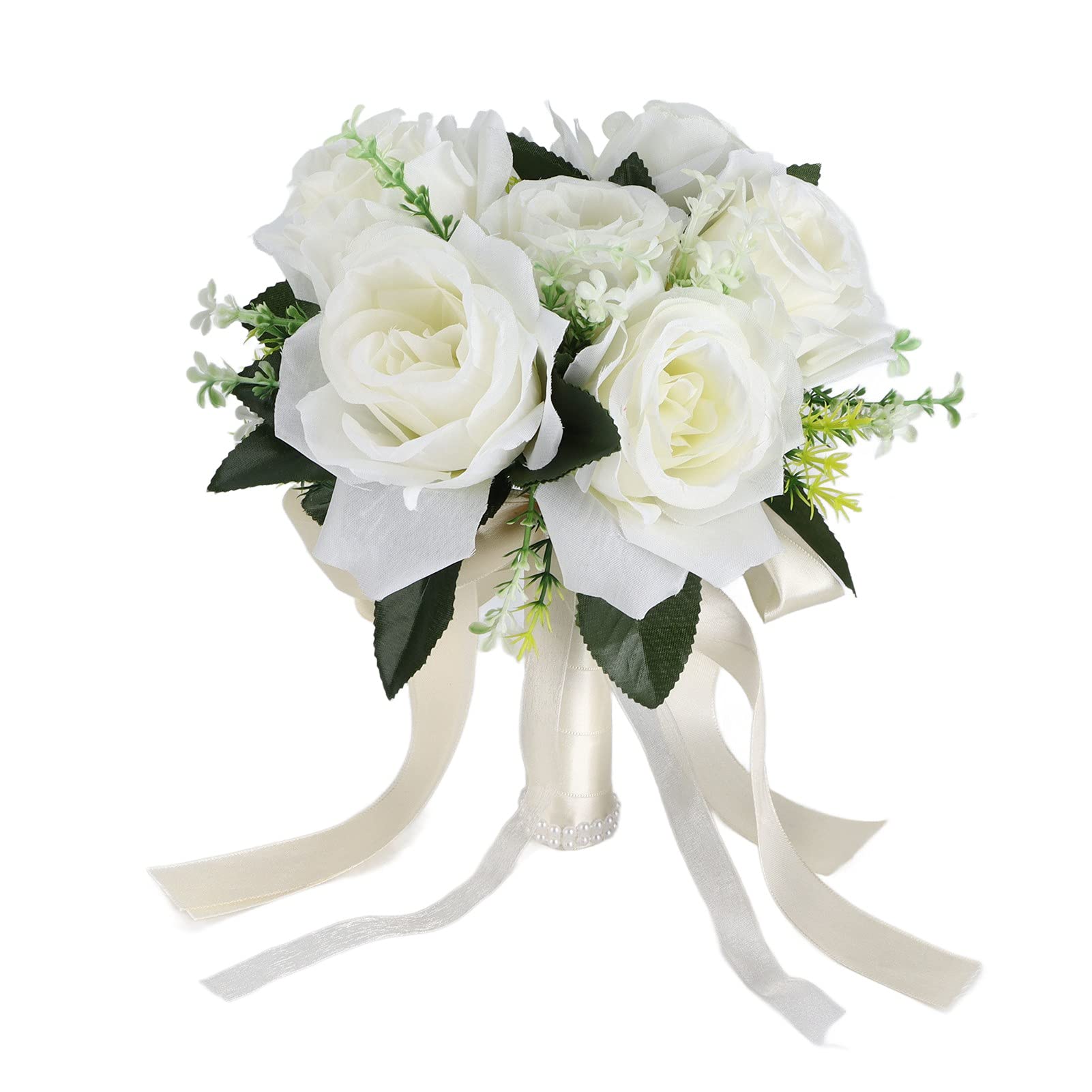 Wedding Bouquets for Bride Bridesmaids, Artificial White Rose Mixed Flowers, Bridal Wedding Throw Bouquet Wedding Holding Flower for Church, Home Decor and Gifts