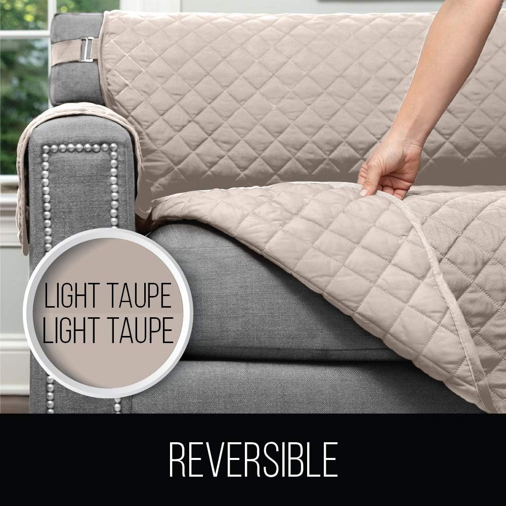 Sofa Shield Original Patent Pending Reversible Chair Protector for Seat Width up to 23 Inch, Furniture Slipcover, 2 Inch Strap, Chairs Slip Cover Throw for Pet Dogs, Cats, Armchair, Light Taupe: Home & Kitchen