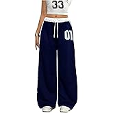 SOLY HUX Girl's Baggy Pants Y2k Number Striped Side Elastic Waist Wide Leg Sweatpants with Pockets Casual Streetwear