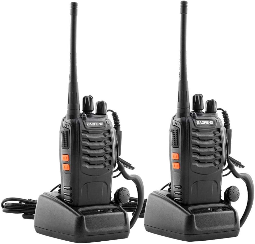 Pleasay 2 Pcs Handheld Walkie Talkies BF-888S Long Range Two Way Radios with Earphone, 5W 16 Channel Handheld Reachargeble BF-888s Walkie Talkie Li-ion Battery and Charger Included