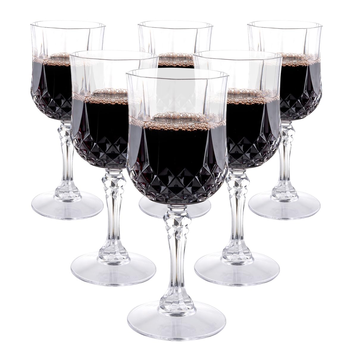 alpina Plastic Wine Glasses Set of 6-200ml Plastic Glasses Reusable - Wine Glass with Crystal Effect - Suitable for Soft Drinks, Red and White Wine - Hand Washable - Transparent