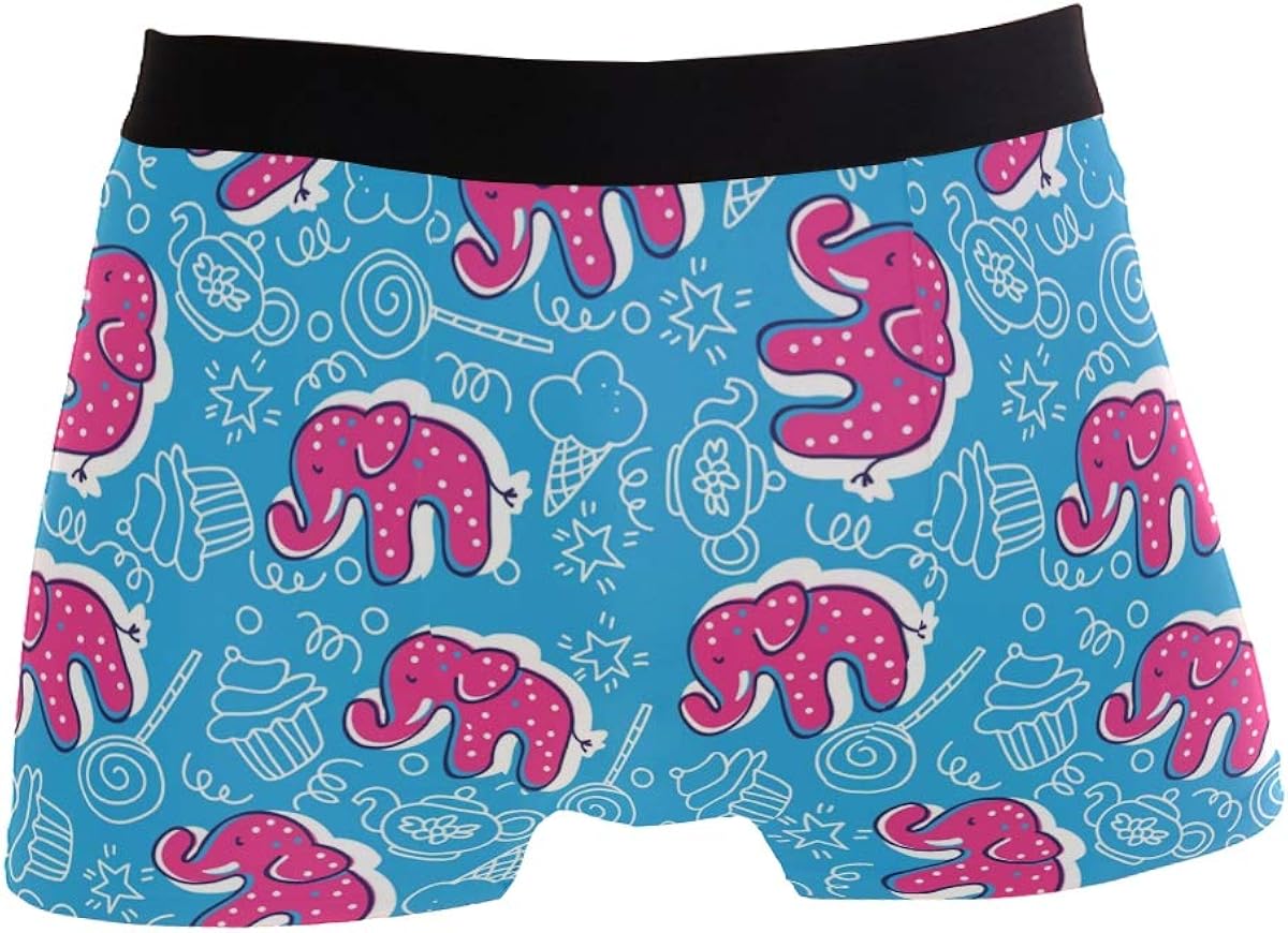 Hipster Unique Pink Elephants Cute Cartoon BlueBoxer Briefs Men's