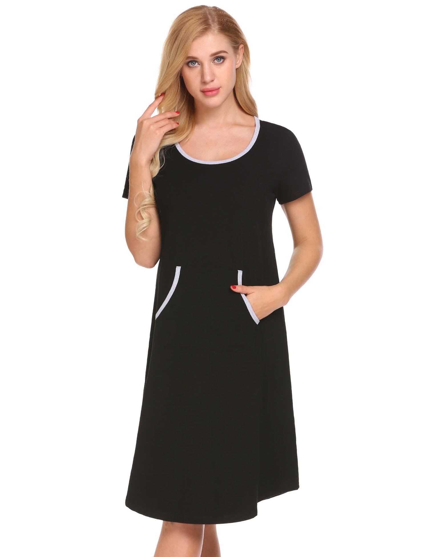 Ekouaer Ekoauer Womens Knit Nightgown Long Scoop Neck Sleep Dress,Black,XX-Large