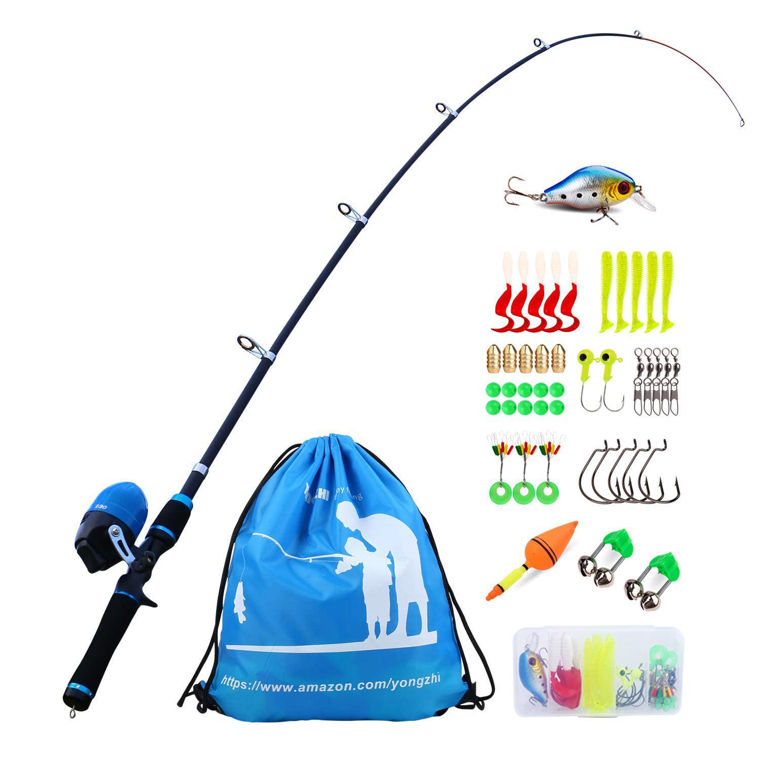 Sougayilang YONGZHI Kids Fishing Pole with Spincast Reel Telescopic Fishing Rod Combo Full Kits for Boys,Girls and Adults-Bule
