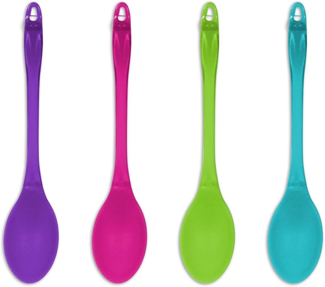 Invero® 4x Pack of Solid Silicone Cooking Serving Spoon with Plastic