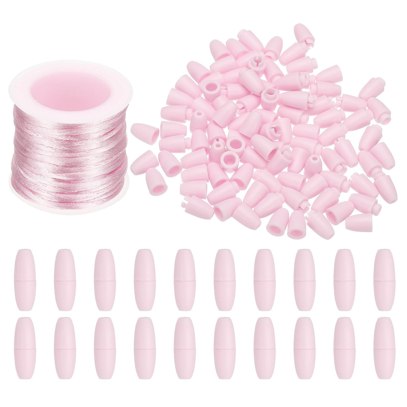 PATIKIL 24mm Breakaway Clasps with 10m Nylon Lanyard String Cords, 30 Set Plastic Bead Barrel Connectors for Bracelet Necklace Lanyard Jewelry Making DIY Craft, Pink