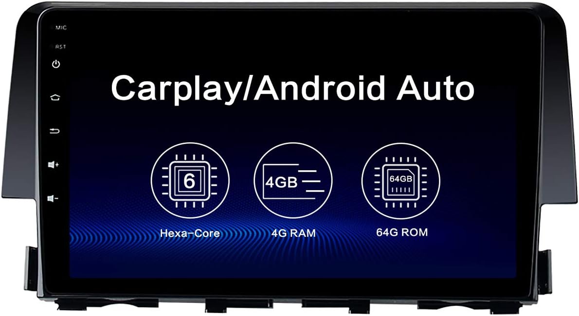 Dasaita 9" Android 9.0 Car Radio Wireless Carplay for Honda Civic 2015 2016 2017 2018 Bluetooth 5.0 Stereo GPS Navigation Head Unit Multimedia Music Video Player 4G 64G PX6 DSP Fast Boot Android Auto