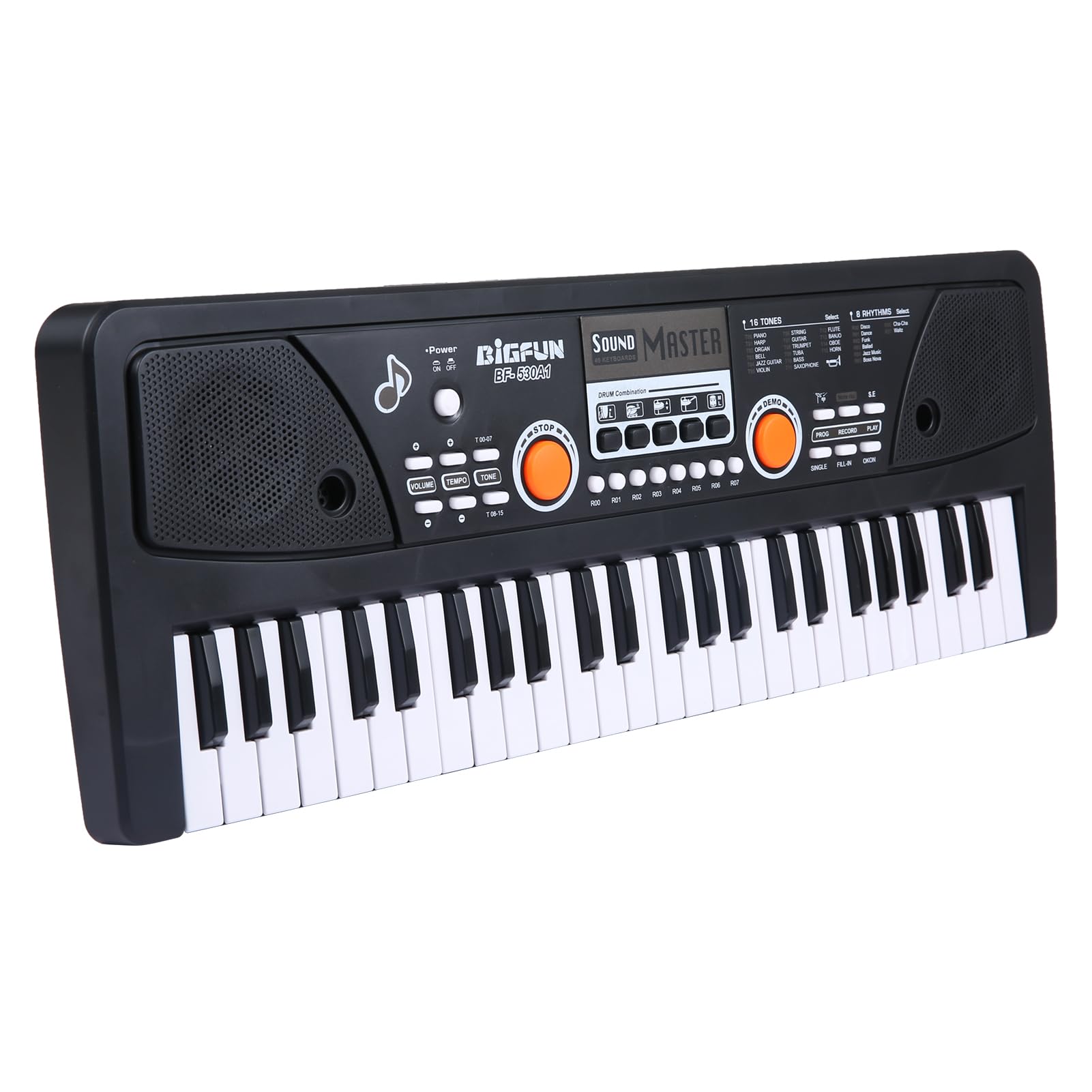 Btuty 49 Keys USB Electronic Organ Electric Piano with Microphone Black Digital Music Electronic Keyboard Built-in Stereo Speakers with 16 Tones 8 Rhythms 6 Demo Songs 5 Percussion Gift