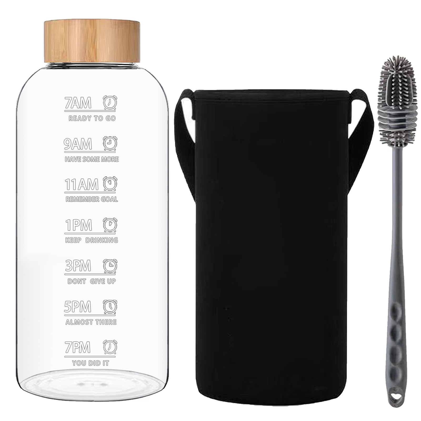 RNCKUUE Glass Water Bottle 1.5 Litre - 1500ml Large Borosilicate Wide Mouth Glass Drinking Bottles With Bamboo Lid