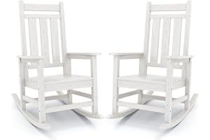 KINGYES Oversized Outdoor Rocking Chair Set of 2, All-Weather Patio Rocking Chairs for Porch, HDPE Outdoor Patio Rockers with High Back & Wide Seat for Garden, Lawn, White