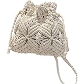 OYOANGLE Women's Braided Bucket Bag Drawstring Crossbody Bags Hollow Out Crochet Shoulder Handbag