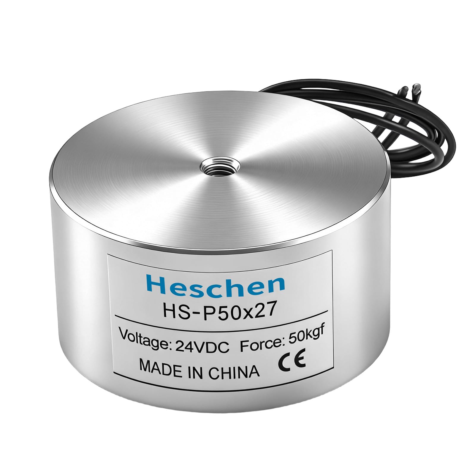 Heschen Electromagnet Magnet Solenoid P50/27, OD: 50mm, DC 24V, 50Kg/110 lb