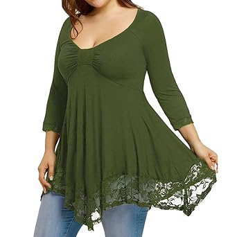 VJGOAL Damen Bluse, Frau Große Größe Mode Lace Long Sleeve Lässige unregelmäßige Solid T-Shirt Sommer Tops Bluse Frau Geschen