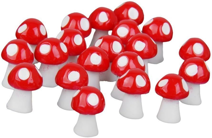 Welim Mini Mushrooms Cute Mushrooms Decor Miniature Mushrooms Bonsai Micro Landscape Ornaments Mini Garden Decor 20Pcs Red