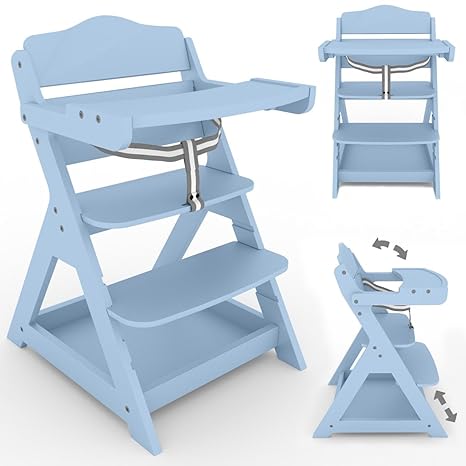 Froggy 2 in 1 Treppenhochstuhl für Kinder Holz Kinderhochstuhl mit klappbarem Tisch und Ablage Blau