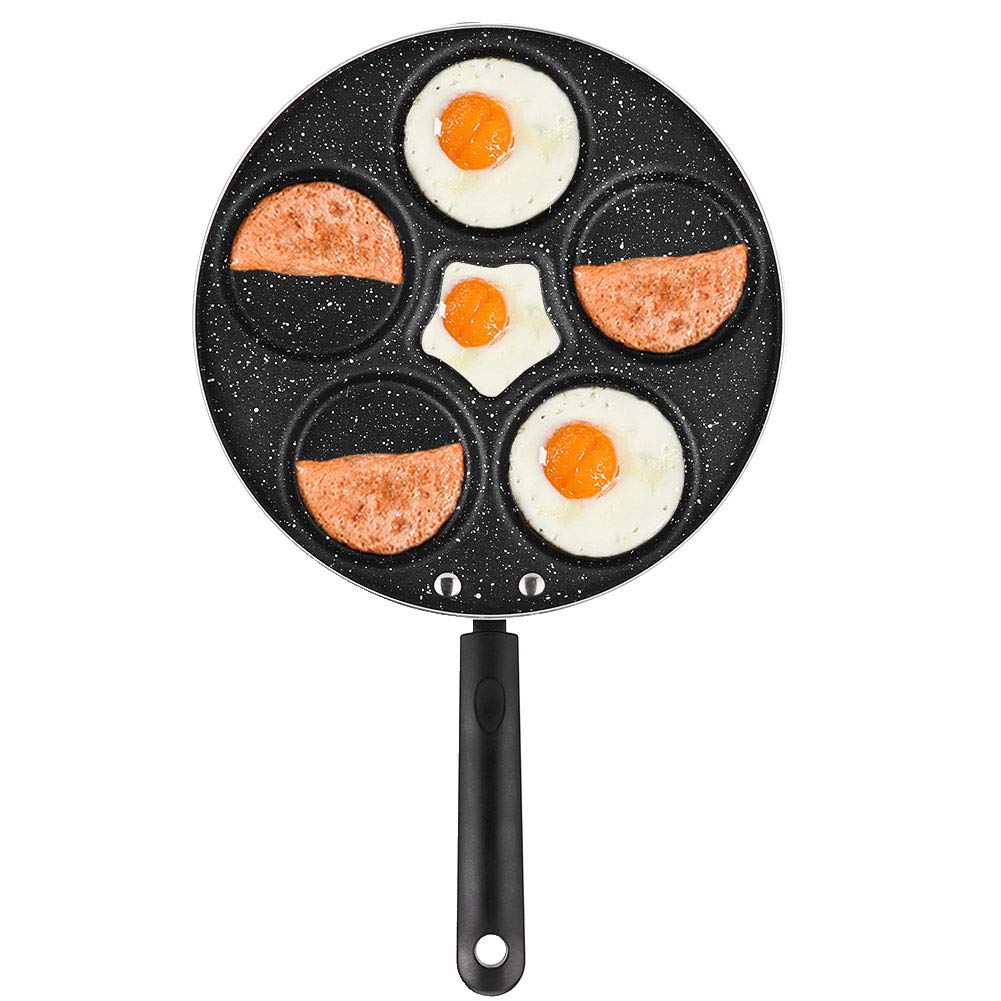 Nonstick 5-Egg Multifunction Kitchen Frying Pan for Omelette, Pancake, Plett, Swedish Breakfast, English Muffin Sandwich, Sunny Side Up Egg and Sausage Patties