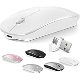 Normdecos Mouse for MacBook Wireless Bluetooth Mouse Laptop MacBook Air Mac Pro Rechargeable Silent PC iPad Optical Mice with Dual Mode Switch Bluetooth 5.2/3.0 and 2.4GHz USB Type-C Receiver White
